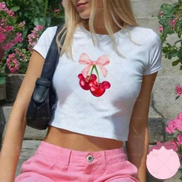 Imagem de Meninas Disney Mickey Cereja Arco Colheita Topo Coquette Feminino Esté