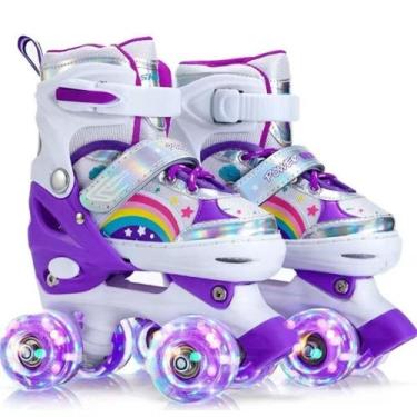Imagem de Patins infantis ajustáveis com luzes LED coloridas - M-Studio, Branco 