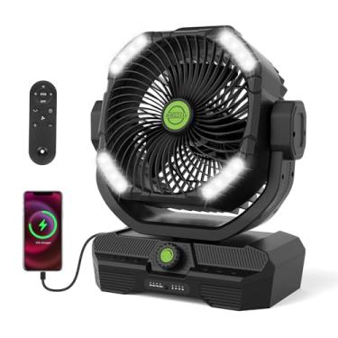 Imagem de RUNTOP Ventilador grande operado por bateria de 45000 mAh, ventilador de acampamento oscilante de alta velocidade com controle remoto, ventiladores recarregáveis de inclinação ajustável silenciosa