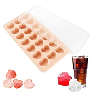 Imagem de Bandejas de cubo de gelo em forma de coração com tampa - Bandeja de silicone para cubo de gelo com 21 furos com tampa, livre de BPA e pode ser lavada na lava-louças, mini molde de cubo de gelo em forma de coração, fácil de remover com tampa