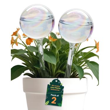 Imagem de Globos de irrigação automática iridescentes grandes, globos de irrigação de plantas arco-íris de vidro, inserção de plantador autoirrigável, irrigador automático de plantas interno, dispositivos de