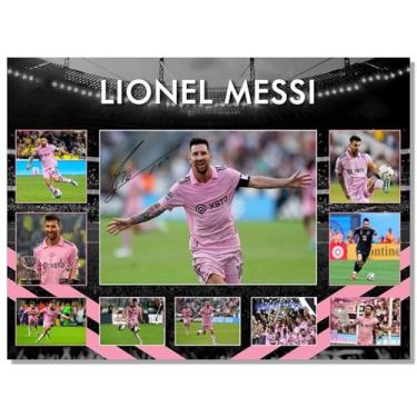 Imagem de Pôster autografado Superstar Messi para decoração de parede de quarto de fãs de crianças - Cartazes de futebol americano em tela para presentes de aniversário de meninos adolescentes