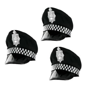 Imagem de Chapéu Quepe De Policial Preto Branco Kit C/ 3 PÇS Acessório - CM Pres