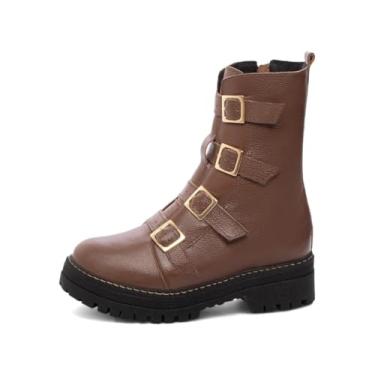 Imagem de EMILY ONLINE, Coturno Feminino Sola Tratorada em Couro com Zíper Lateral e Fivelas Elegantes (Marrom, BR, Adulto, Numérico, 34)