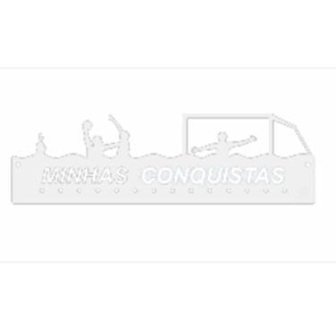 Imagem de Porta Medalhas Branco Polo Aquatico Preto Suporte MDF Personalizado Ga