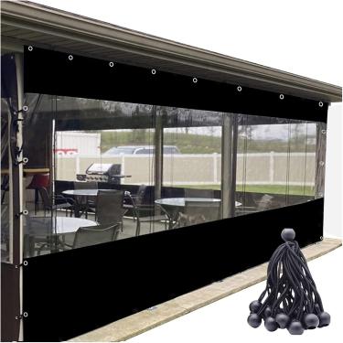 Imagem de Cortinas transparentes à prova d'água para gazebo ao ar livre, tampa do painel lateral de pérgola com ilhós, para pátio, jardim, cortina de despensa, transparente+preto, W 118,1 "x L 315" (1