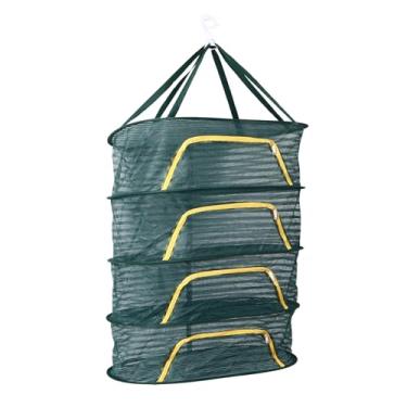 Imagem de Cesta suspensa de malha dobrável de 4 camadas, escorredor com zíper em forma de U, rede de secagem dobrável verde escuro para plantas, flores, pétalas, legumes, frutas e mais