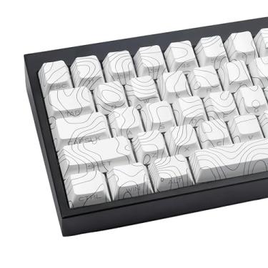 Imagem de Cmokifuly PBT Custom Keycaps,Lines Theme Topographic Cherry Profile Keycap,131 Keys Dye-sub Side-Printed Keycaps for Mechanical Keyboard (White)