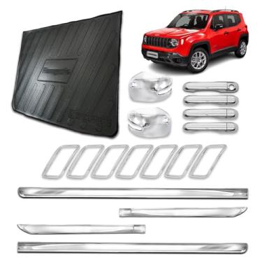 Imagem de Friso Lateral X-Treme + Protetor de Porta-Malas + Aplique para Grade Dianteira + Aplique para Maçaneta 4 Portas + Aplique para Retrovisor C/Pisca adaptável para Renegade 2019 2020 2021 Kit Cromado