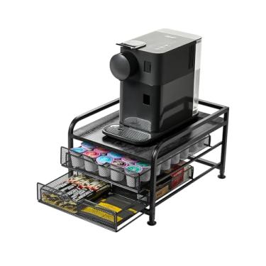 Imagem de Gaveta de cápsulas de café para cápsulas K-Cup e Nespresso Vertuo – Organizador de café de 2 camadas com gaveta deslizante, comporta mais de 60 cápsulas, estrutura de metal resistente, rack de