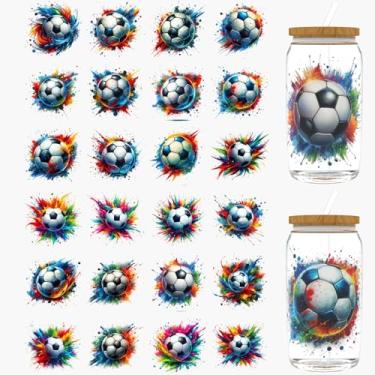 Imagem de Dorsbaby 24 peças de envoltório de copo de futebol UV DTF para copos de vidro UV DTF para copos de 473 ml, copos decorativos, garrafas, etc., artesanato, materiais de arte DIY papel de transferência