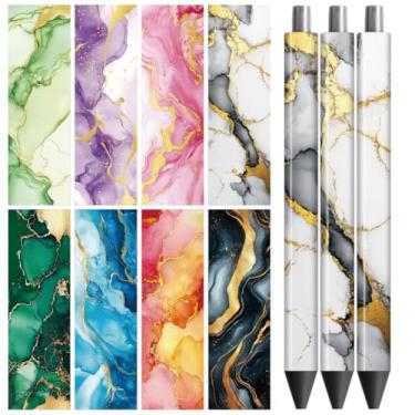 Imagem de Peacoblue Adesivo de transferência UV DTF envoltório de caneta mármore - 48 peças à prova d'água impressão HD UV DTF caneta decalques adesivos para caneta lápis personalizada faça você mesmo