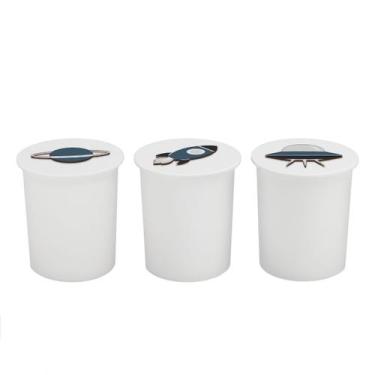 Imagem de Trio de Potes Kit Higiene Bebê Quarto Lavável Astronauta - Neném na Nu