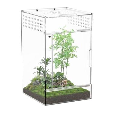 Imagem de BVOPLME Caixa de aranha saltadora, caixa de réptil de acrílico totalmente transparente, terrário de 7,6 x 7,6 x 15 cm para sapos, tarântulas, louva-a-deus, aranhas saltadoras (pequeno)