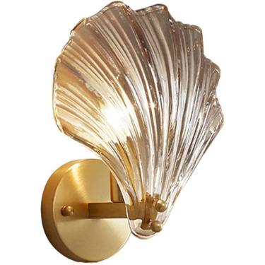 Imagem de Lâmpada de parede de cristal de ouro e14 para quarto, arandelas de parede de casca de base moderna, luminárias de parede âmbar para sala de estar, decoração da casa da sala de jantar, 1pcs