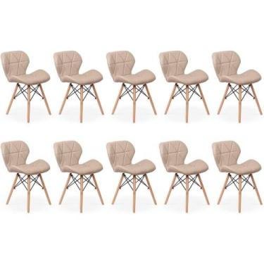 Imagem de Kit 10 Cadeiras de Jantar Charles Eames Slim Wood Estofada - Nude - Ma