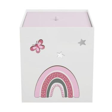 Imagem de Lixeira Kit Higiene MDF com Tampa Quarto Bebê Arco Íris - Neném na Nuv