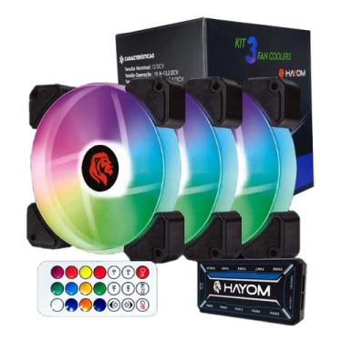 Imagem de Kit Hayom 3 fans coolers RGB de 12 cm c/ controladora FC1306