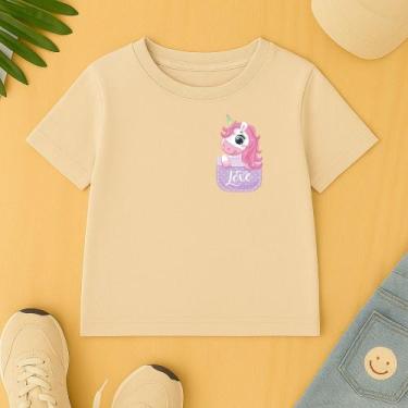 Imagem de Camiseta Infantil Feminina Estamp Unicornio No Bolsinho Fofo Elegante 