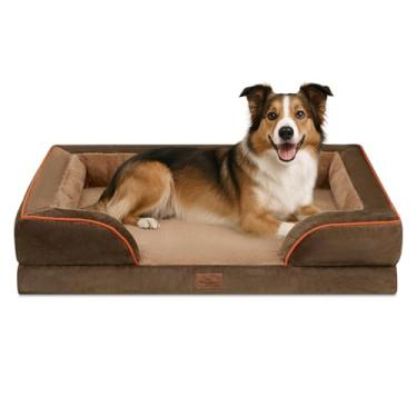 Imagem de Comfort Expression Cama grande para cães, impermeável, com espuma ortopédica, sofá-cama confortável para animais de estimação com capa removível lavável e fundo antiderrapante (G, marrom)
