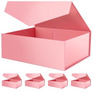 Imagem de ROSEGLD 5 caixas de presente extragrandes 50 x 40 x 19 cm, caixas de presente magnéticas rosa gigantes com tampas para presentes, caixas de proposta de dama de honra (rosa brilhante)