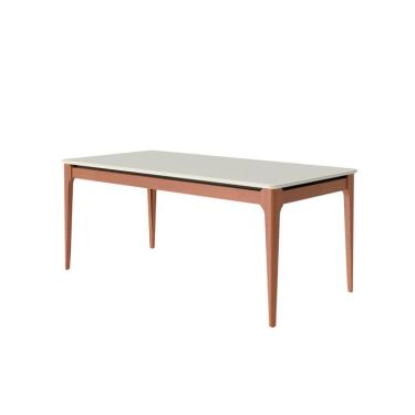 Imagem de Mesa de Jantar Retangular com Tampo de Vidro Off White Addar Natural 184 cm