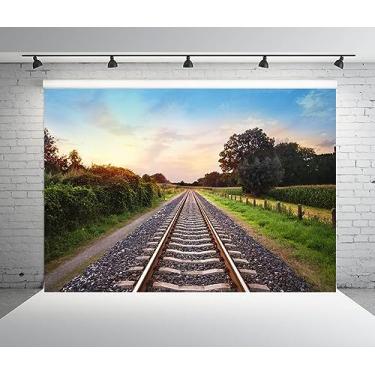 Imagem de BELECO 2,1 x 1,5 m Tecido Trilhos Ferroviários Pano de Fundo de Trilho de Trem Cenário de Trem para Tema de Trem, Decorações de Festas Retrato, Sessão de Fotos Estúdio, Adereços de Fotografia
