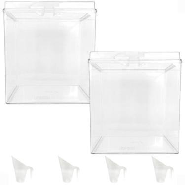 Imagem de Kit 2 Potes Acrílico Quadrado c/ Tampa 7,4l + Conchas 300ml - Ex Pote
