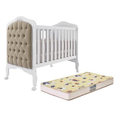 Imagem de Berço Mini Cama Harmonia Branco Com Capitonê E Colchão Supreme - Permóbili Baby Branco