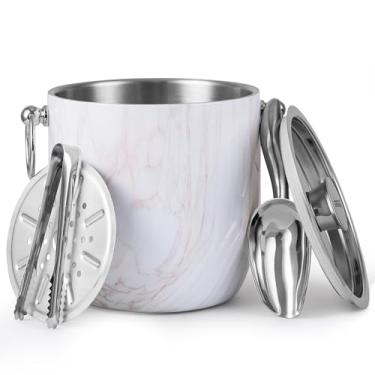 Imagem de Golden Cudgel Balde de gelo isolado, balde de gelo de aço inoxidável de parede dupla 3L com pinças, tampa, colher e coador, baldes de gelo para festas, bares de coquetel, cerveja gelada, champanhe