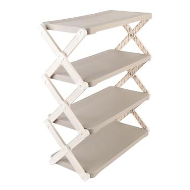 Imagem de Rack de Sapato Dobrável, Organizador de Sapato Portátil Vertical Armazenamento de Sapatos Dobráveis ​​com Pilares Espessados ​​em Forma de X para Armário de Entrada Pequenos (4 Nível)