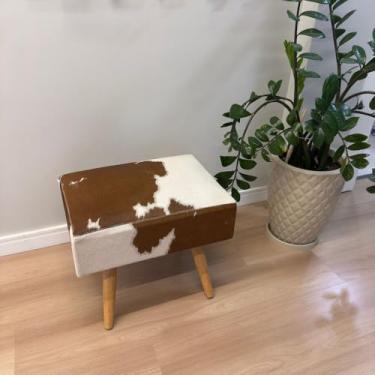 Imagem de Banqueta Puff Namoradeira De Couro Pequena Marrom E Branco