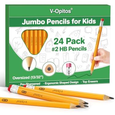 Imagem de V-Opitos 24 Pack Jumbo #2 HB Pencils for Kids, Triangle Shape Pre-sharpened Wood-Cased Pencils with Top Erasers, Ideal Home, Kindergartens, School Classroom Supplies