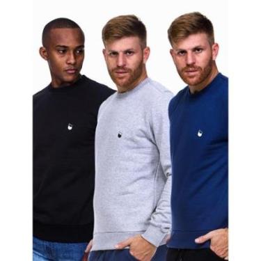 Imagem de Kit 3 Blusa Masculina Moletom Fechado Sem Capuz-Masculino