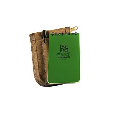 Imagem de Rite in the Rain Kit de caderno espiral superior à prova de intempéries de 7,6 cm x 12,7 cm: Capa de tecido Tan CORDURA, caderno verde de 7,6 cm x 12,7 cm e uma caneta à prova de intempéries (nº 935-KIT), verde/bege