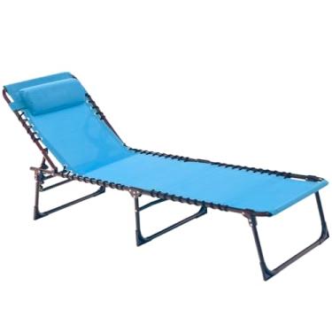 Imagem de Foristrail Espreguiçadeira dobrável para pátio, cadeira reclinável portátil ajustável de 181 kg com capacidade para uso pesado, com travesseiro para piscina, acampamento, banhos de sol - design plano