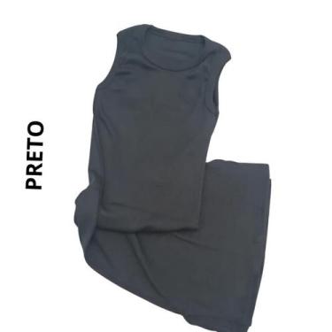 Imagem de Vestido T-shirt Feminino Canelado Manga Longa - Regata - Alça e curto 