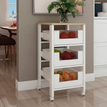 Imagem de Armário Fruteira Para Cozinha Com Cestos Com Detalhes Em Vidro Branco/savana