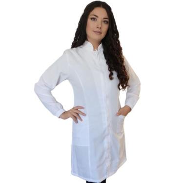 Imagem de Jaleco Feminino Branco Fechado com Zíper Manga Longa Punho de Elástico