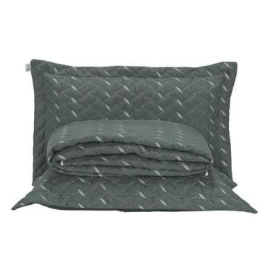 Imagem de Cobre Leito Queen Heitor Bordado Hipercal 400 Fios 3 Peças - Verde Mil