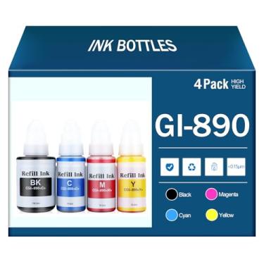 Imagem de Refil de tinta compatível GI-890 GI-890BK GI-890C GI-890M GI-890Y Substituição para Canon G1800 G2800 G3800 G1000 G2000 G3000 G1100 G2100 G3100 G1900 0 Impressora (Preto 135 ml, CMY 70 ml), 4 cores