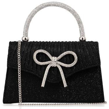 Imagem de Venoline Bolsa clutch noturna cintilante para mulheres, alça superior com laço de strass, bolsa formal de formatura de casamento, Glitter - Preto, Medium