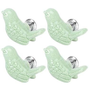 Imagem de 4 puxadores de cerâmica em forma de pássaro, puxador de gaveta de porta de animal fofo, puxador de armário de orifício único, acessórios de móveis com parafusos (verde)