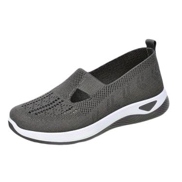 Imagem de Legou Sapatos de malha casuais femininos primavera respirável e confortável sola macia de meia-idade e idosos, Cinza-escuro, 36 BR