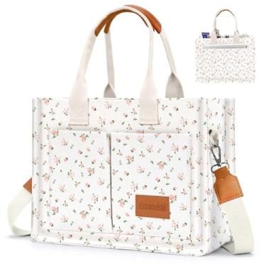 Imagem de Sacola feminina de lona com bolsos, bolsa transversal, bolsas de ombro, bolsas de trabalho, casual, bolsa de trabalho, tudo (rosa)