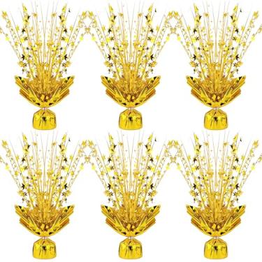 Imagem de Pacote com 6 peças centrais de mesa em spray de folha metálica estrela decoração de mesa explosiva para aniversário, casamento, aniversário, celebrações, artigos de decoração de festa (ouro)