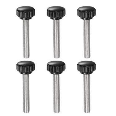 Imagem de uxcell 6 peças de maçanetas serrilhadas M8 x 45 mm métrico 304 aço inoxidável rosca macho parafuso de polegar tipo 22 mm cabeça redonda de plástico rosqueado parafuso preto