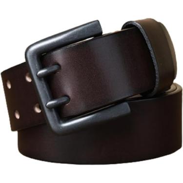 Imagem de Cinto De Couro Pesado Masculino Feito À Mão 4,3 Cm Largura Grande 4 Mm Cinto De Couro Grosso Com Fivela De Pino Duplo Ilhós De Furo Duplo, Coffee, 115cm/waist:39"
