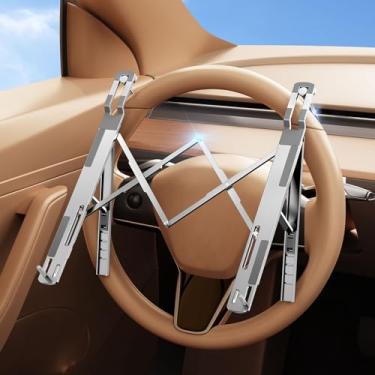 Imagem de DICMKY Suporte de bandeja de volante de carro, mesa de carro ajustável em altura para laptop, tablet, suporte de laptop portátil dobrável para carro, veículo, estação de trabalho, acessórios, caminhão