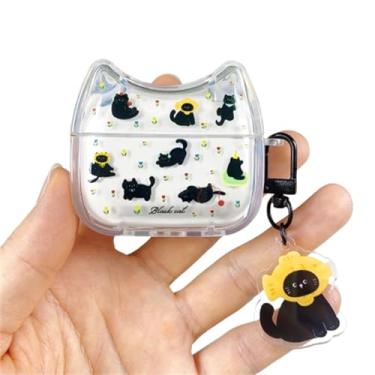 Imagem de QYFZXLV Capa de fone de ouvido para AirPods Pro 2ª/1ª geração com chaveiro, design fofo de gatos, capa protetora para fone de ouvido para Air Pod Pro/Pro 2 (A)